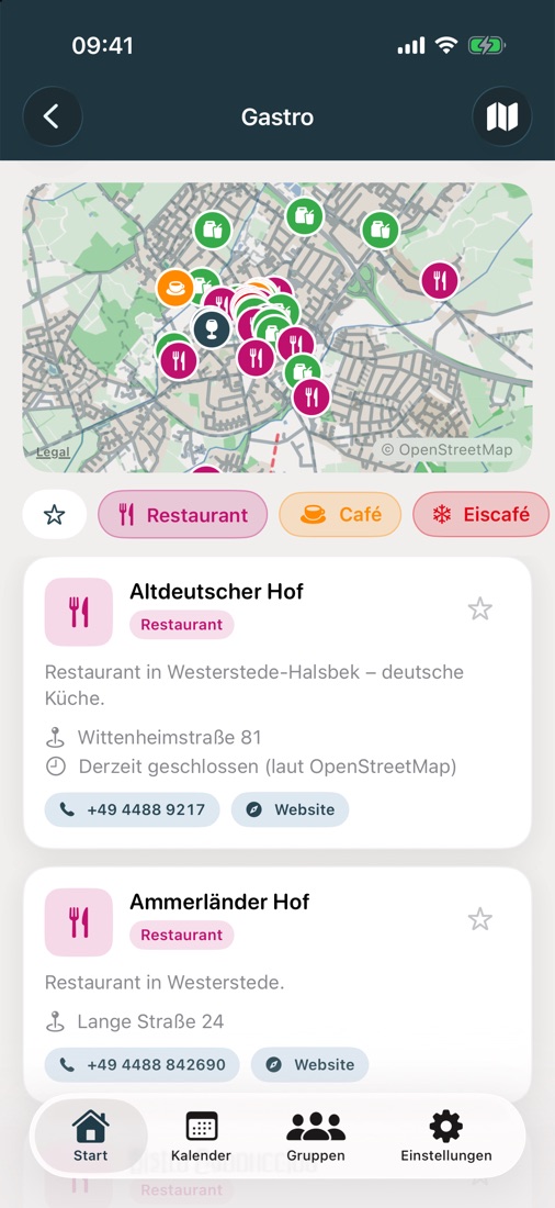 Gastro mit Karte und Filtern
